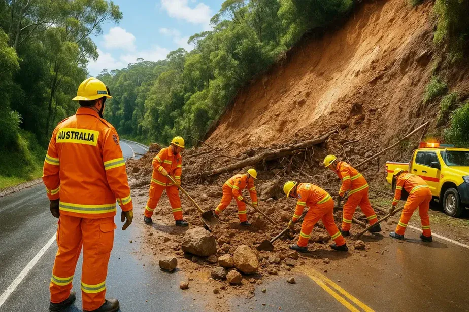 emergency workiers woking during an landslide