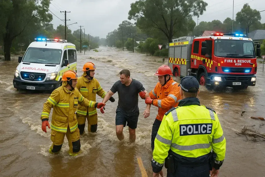 emergency working working near a flash flood