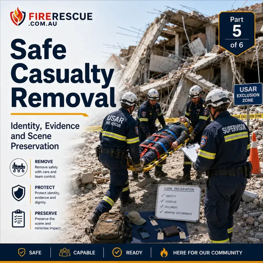 Please create a image for "Safe Casualty Removal, Part 5 of 6, Identity, Evidence and Scene Preservation